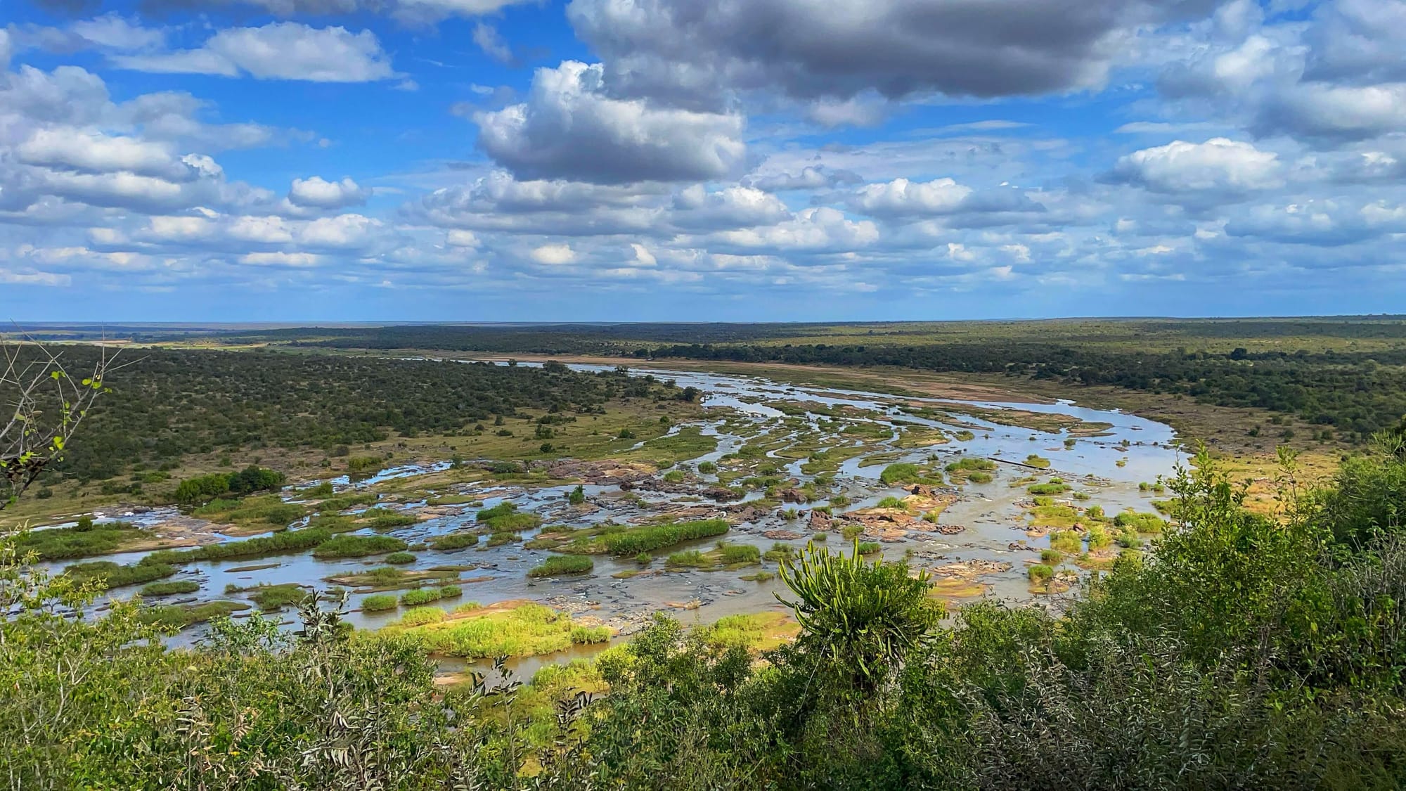 More water is visible, showing how the low river flows around pockets of land.